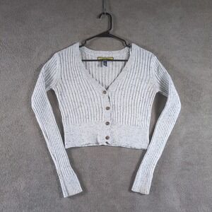 PRINCE & FOX Speckled Knit Cropped Cardigan V Neck Long‎ Sleeve Womens S